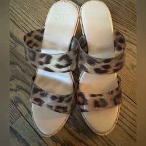 Leopard Print Double Strap Platform Wedge Sandals Size 6.5 Cork Heel Slides NWOT